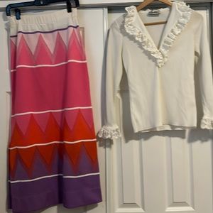 Dalton 1960s Vintage 2 piece set  knit top and maxi skirt multicolored